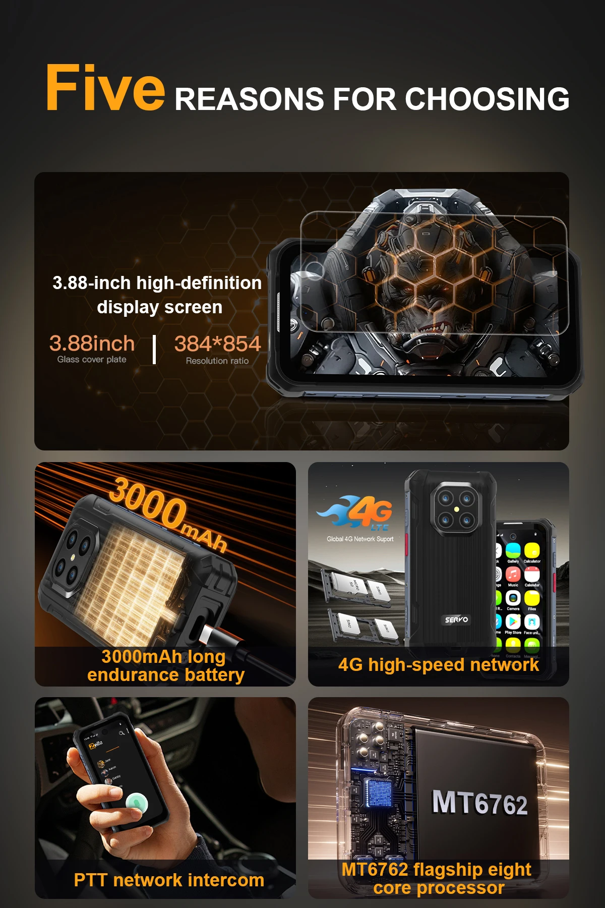 SERVO TANK500 4G Android Mini Rugged Smartphone 6GB+128GB 2 SIM Face Unlock 3.88 inch 3000mAh 13MP Camera Waterproof Smart Phone