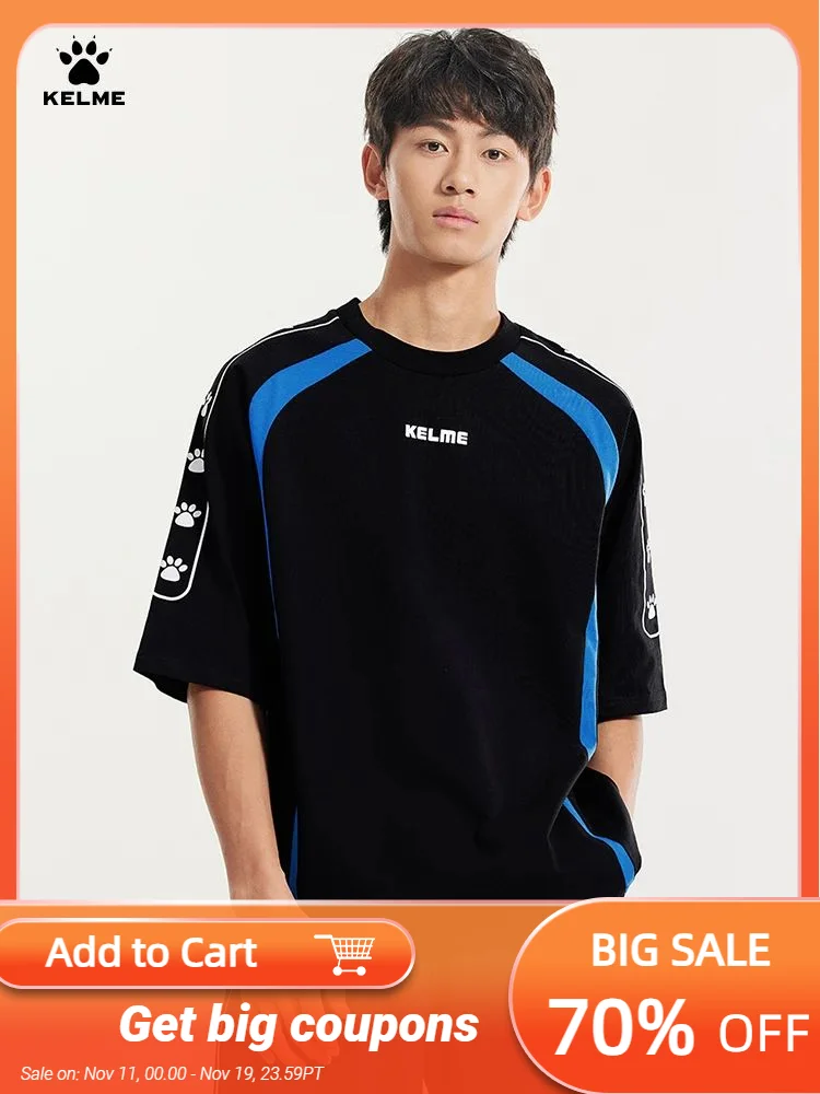 

KELME Soccer Retro Culture Shirt Men's Trendy Fashion Short Sleeve Sports Casual Top