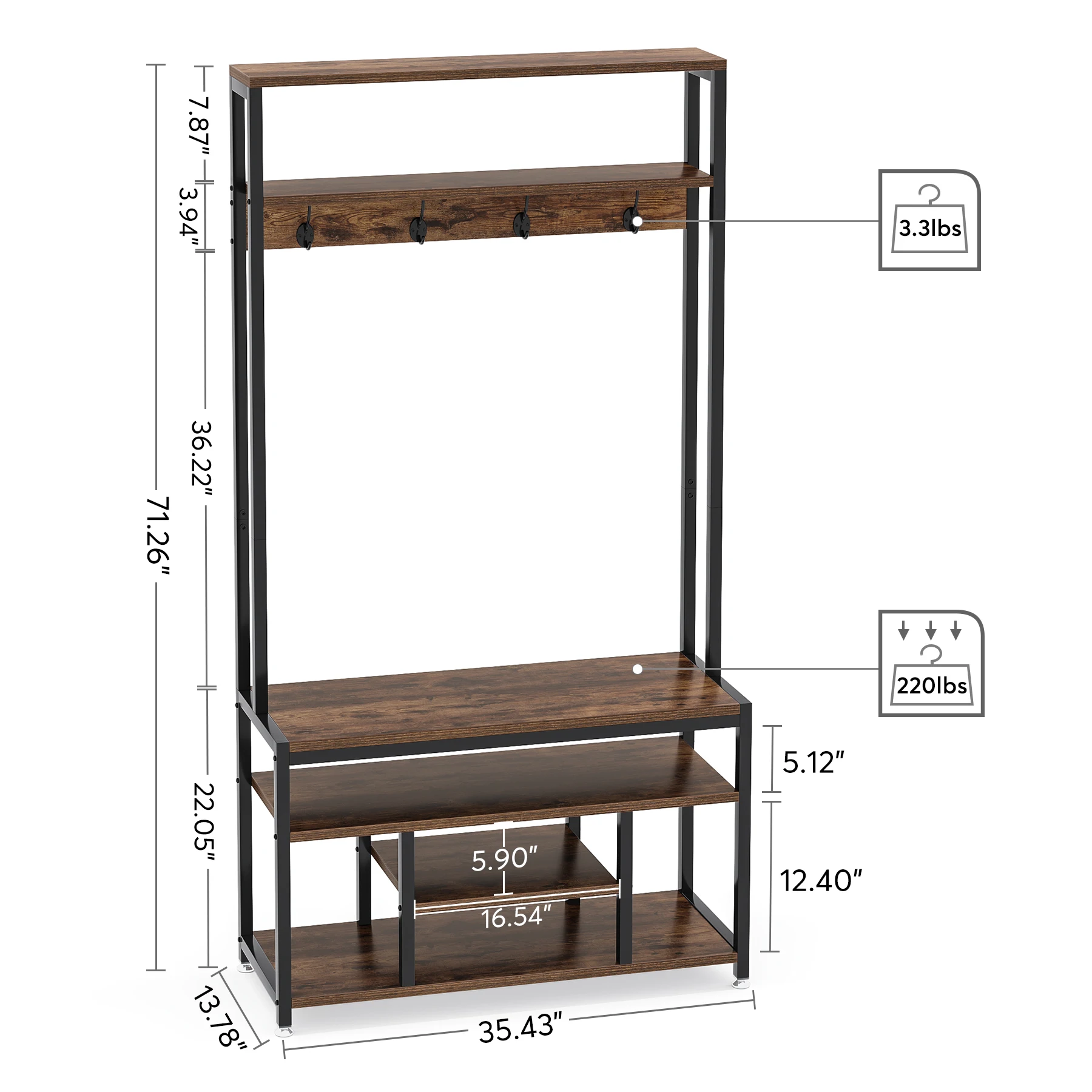Tribesigns Entryway Bench with Coat Rack, 4 IN 1 Hall Tree with Shoe Rack Shoe Bench, 4 Hanger Hooks and Storage Shelf image 6