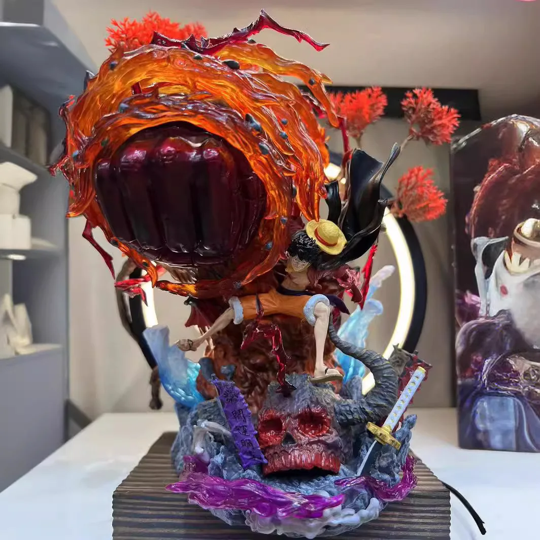 قطعة واحدة من سلسلة Yehua Luffy تمثال نموذج مضيء من قبعة القش للإمبراطور الأربعة لوفي نموذج تمثال قطعة واحدة هدية