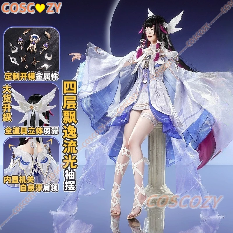 

Genshin Impact, высокое качество, костюмы Columbina для косплея Moon Maiden, великолепное элегантное платье, комплект одежды для ролевых игр на Хэллоуин