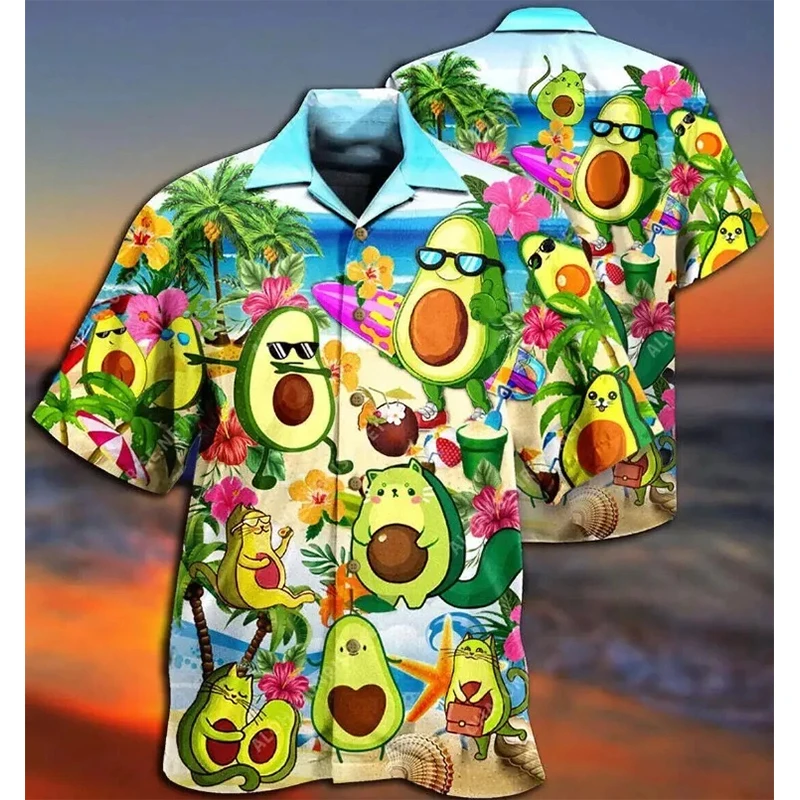 الصيف ثلاثية الأبعاد الأفوكادو قمصان مطبوعة للرجال الأطفال موضة الشارع الشهير قصيرة الأكمام تي شيرت للجنسين قمصان هاواي البلوزات Camisa
