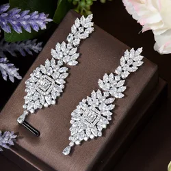 HIBRIDE 20MM*60MM Elegant Cubic Zirconia Drop Earrings For Women Bridal Wedding Jewelry Accessories Boucle Oreille Femme E-08