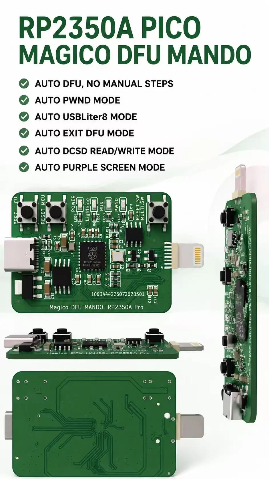 Magico DFU MANDO: RP2350A PRO Automatic DFU Tool for iPhone Entering DFU / PWN Mode