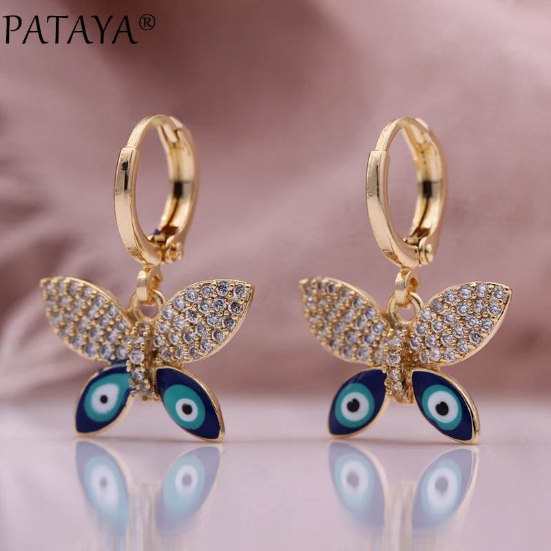 PATAYA New Butterfly Earrings Pendent Necklaces Sets Champagne Gold Color Natural Zircon Lovely Women Fashion Jewelry Set