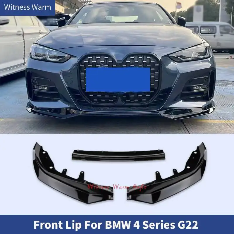 

3PCS ABS Gloss Black Front Bumper Lip For BMW 4 Series G22 G23 440i 430i 2021 Carbon Look Front Spoiler Splitter V Style