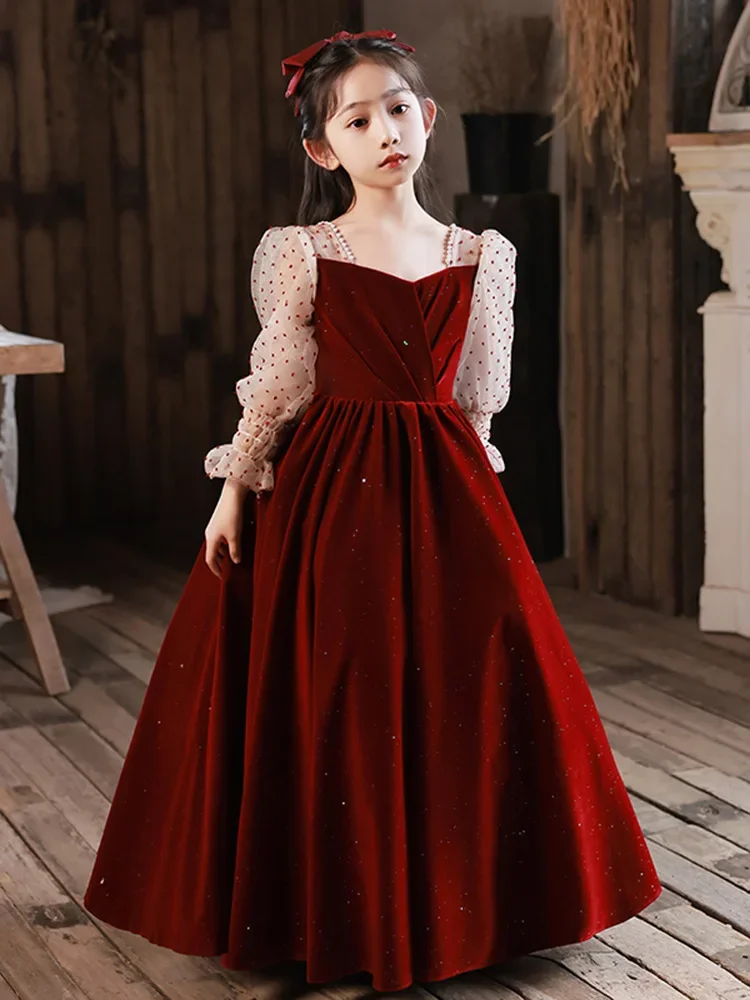 Teens Elegant Long Kids Wedding dress for Girls Evening Prom Gown flower girls dresses children's Birthday Holiday Party Clothes