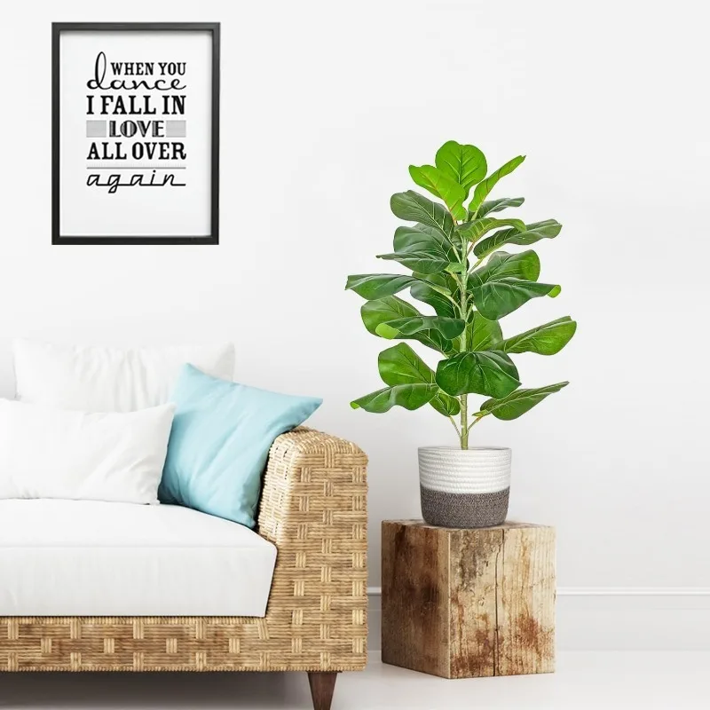 Artificial Fiddle Leaf Fig Tree/Faux Ficus Lyrata for Home Office Decoration, with Cotton Rope Basket