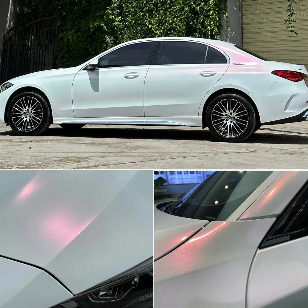 

Hot sale 1.52*17M Air Bubble Free PET Liner White Pearlescent/Satin Car Vinyl Wrap Color Changing Film