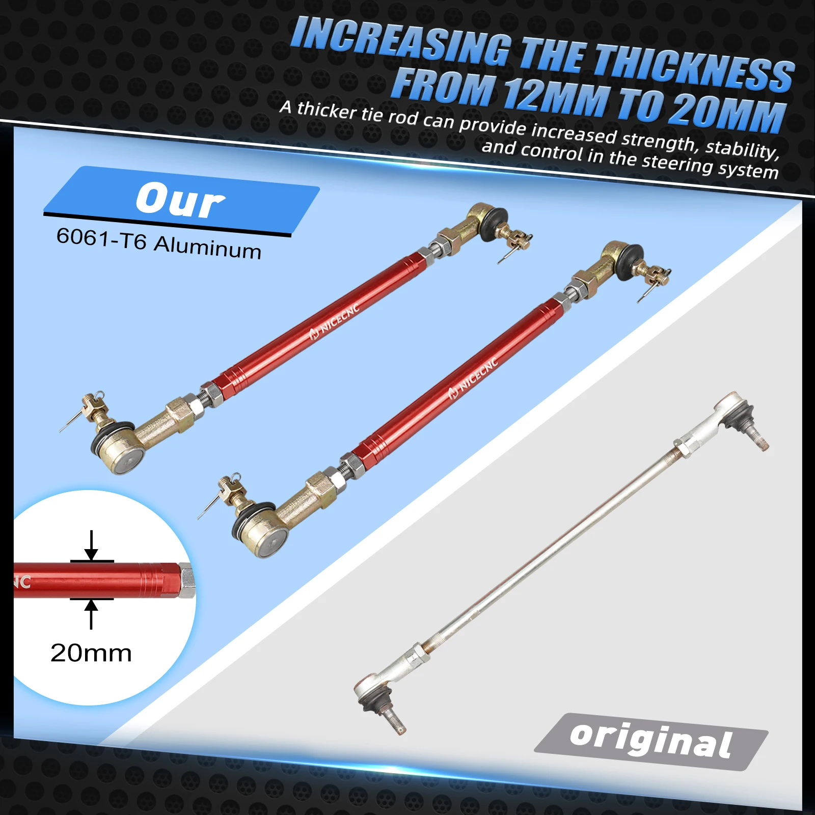 ATV Upgraded Ball Joint Tie Rod Kit For Honda TRX 450R 450ER TRX450R TRX450ER Weatherproof OEM53521-HP1-600 20mm Thickness