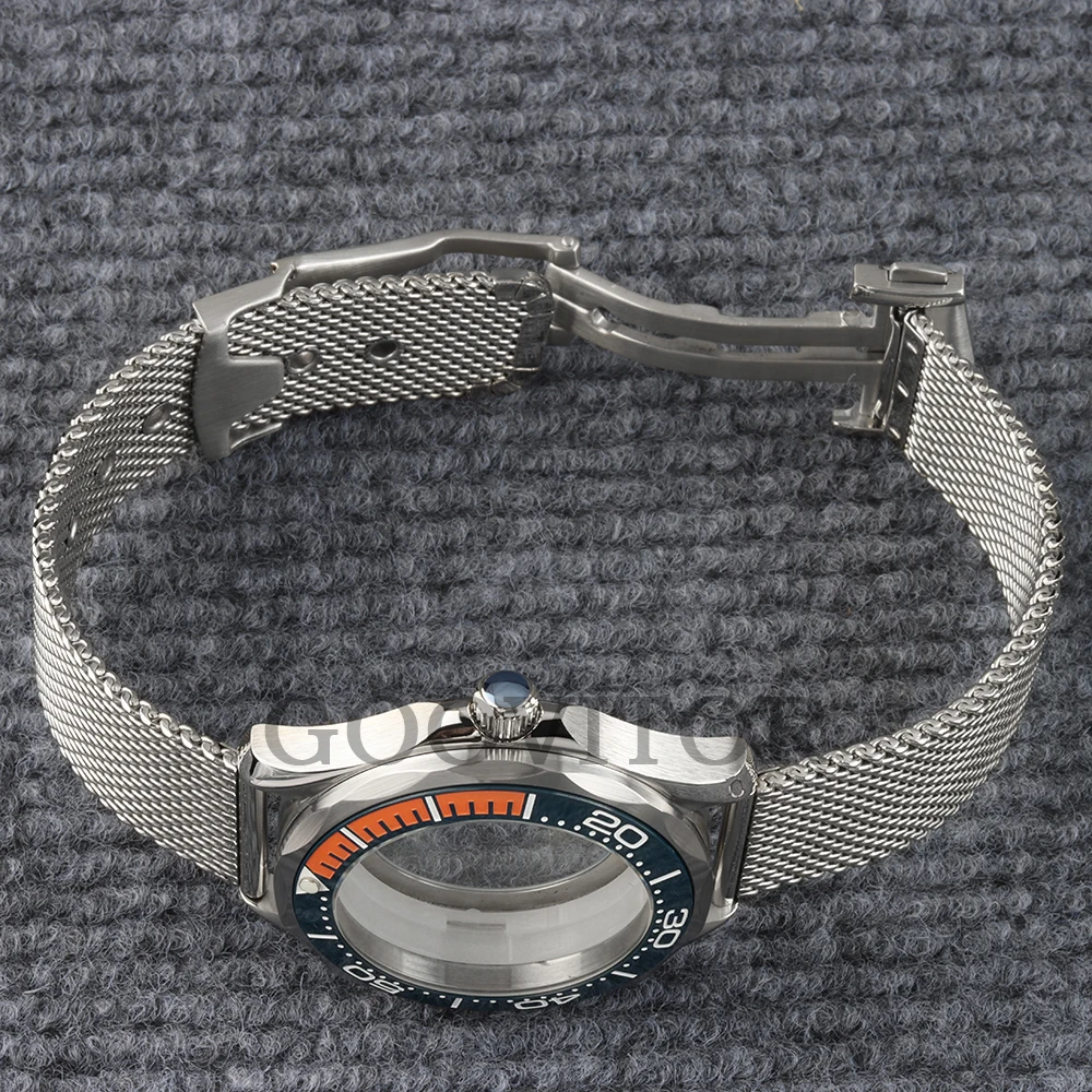 41mm NH35 Uhrengehäuse mit Mesh-Armband, wasserdicht, für NH35 NH36 Uhrwerk, 31mm Zifferblatt, Edelstahl Seamaster 300 Uhrengehäuse – Detail 5