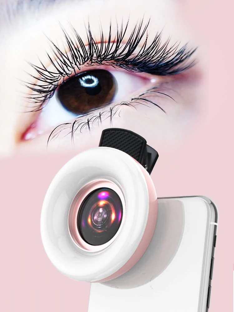 Macro Lens for Mobile 15X Fill Ring Light Selfie Live Lamp Camera Lens with LED Universal Flash Smartphone Portable Light Clip