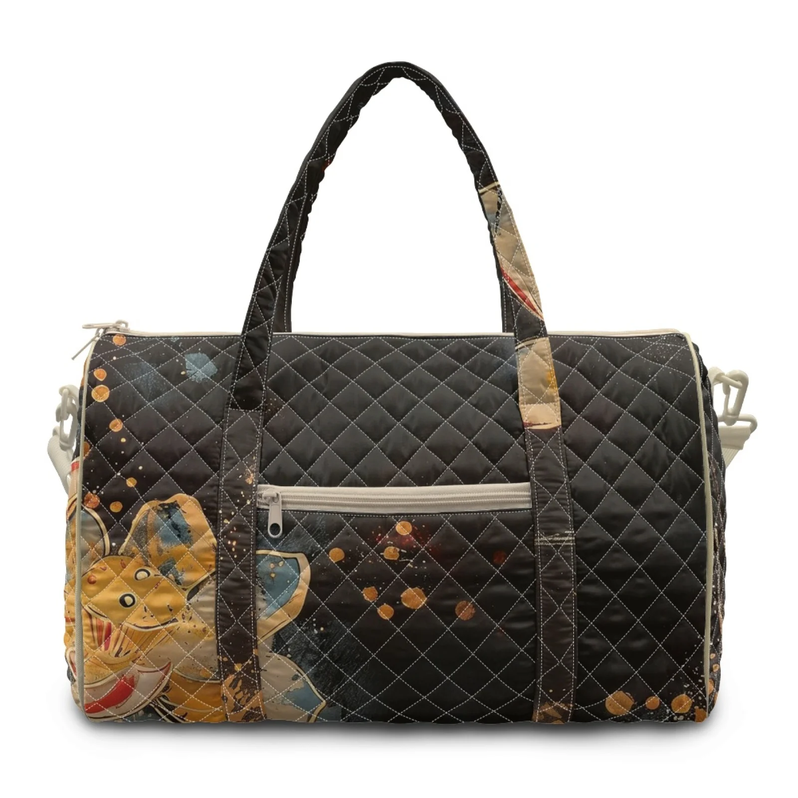 Coloranimal Ink Lotus Pattern New Trend Quilted Tote Duffle Bag Polyester Lightweight Quilted Duffle Bags for Yoga