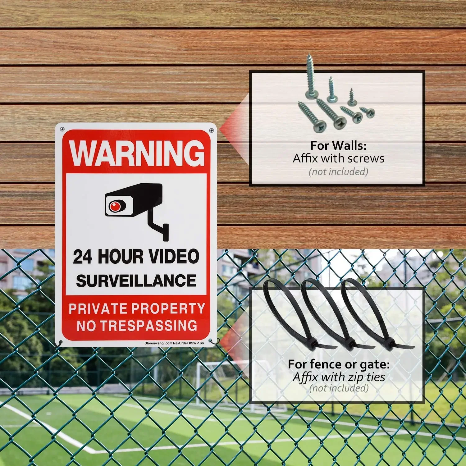 24-hour Private Property No Trespassing Sign, Video Surveillance Signs Outdoor Security Camera Sign for Home CCTV