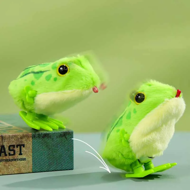 Simulation Plush Jumping Frog Cartoon Cute Simulation Jumping Frog Clockwork Toy Children Interactive Toys Birthday Gifts