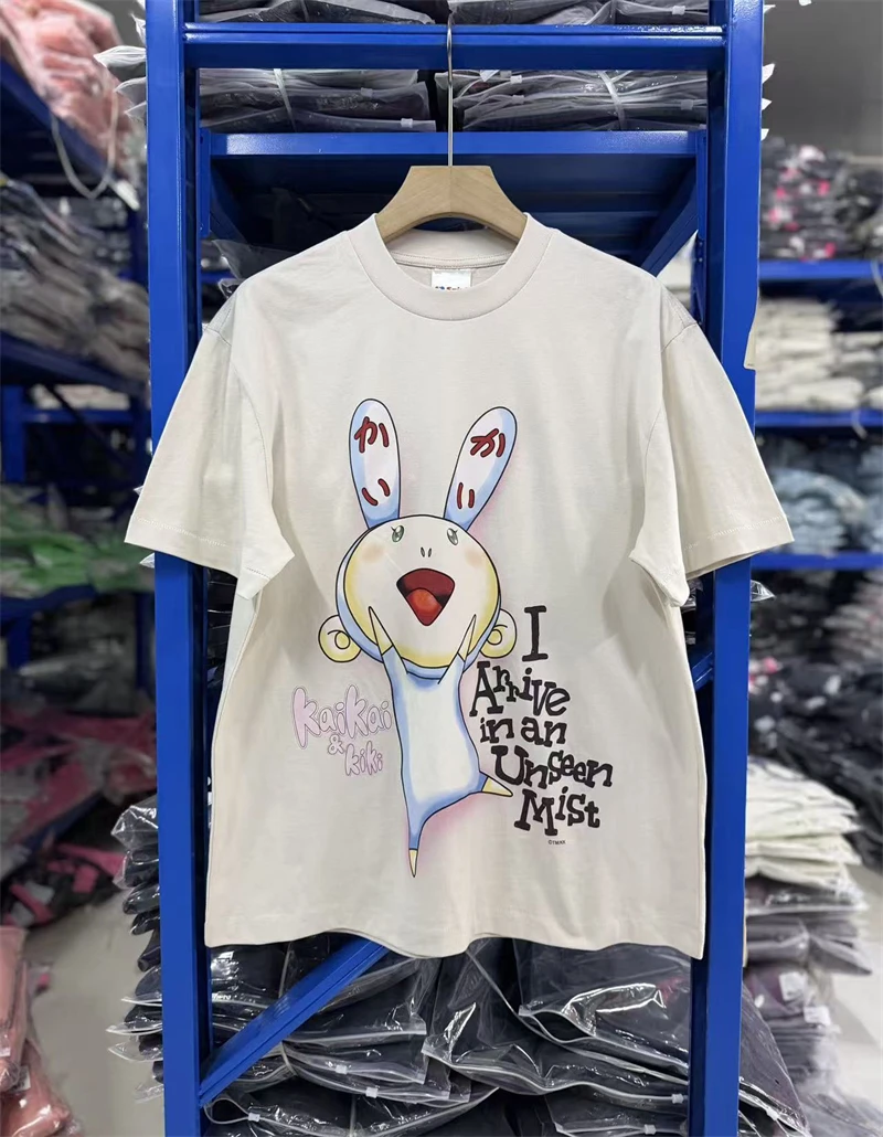 Saint SS26 Retro Rabbit Hand Drawn Letter Printed Casual Short Sleeve High Street Loose Cotton Versatile Sports Trendy T-shirt