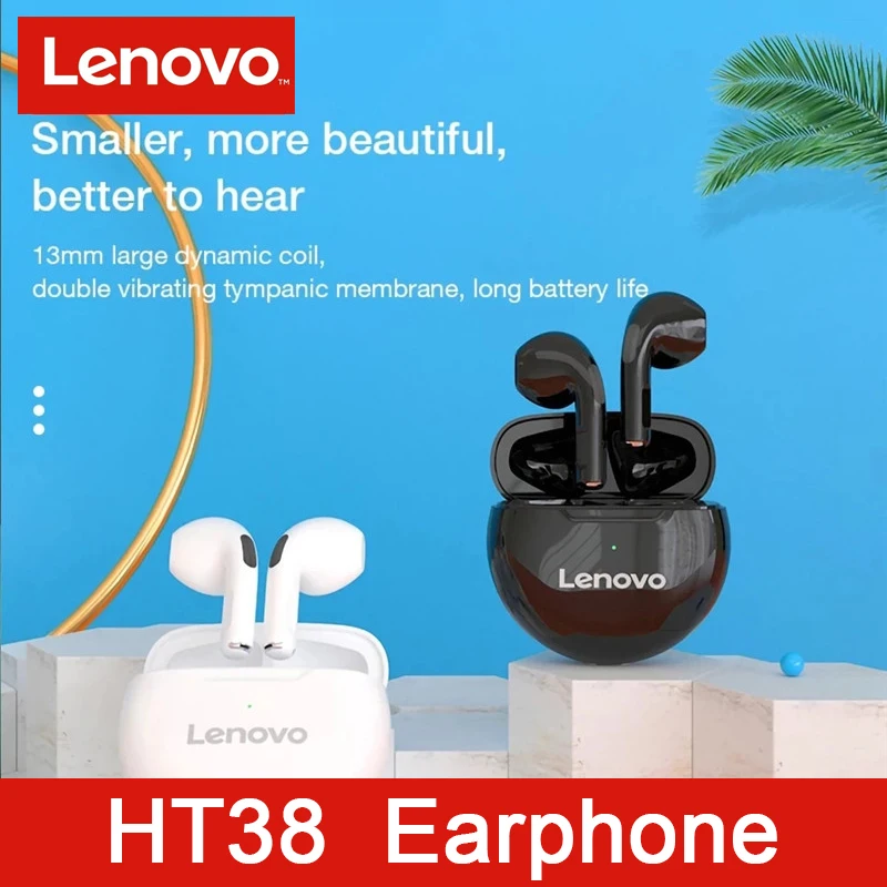 Lenovo HT38 TWS Earphone Wireless Bluetooth 5.0 Headphones AI Control Mini Headset Dual Mic Noise Reduction HiFi Stereo Earbuds