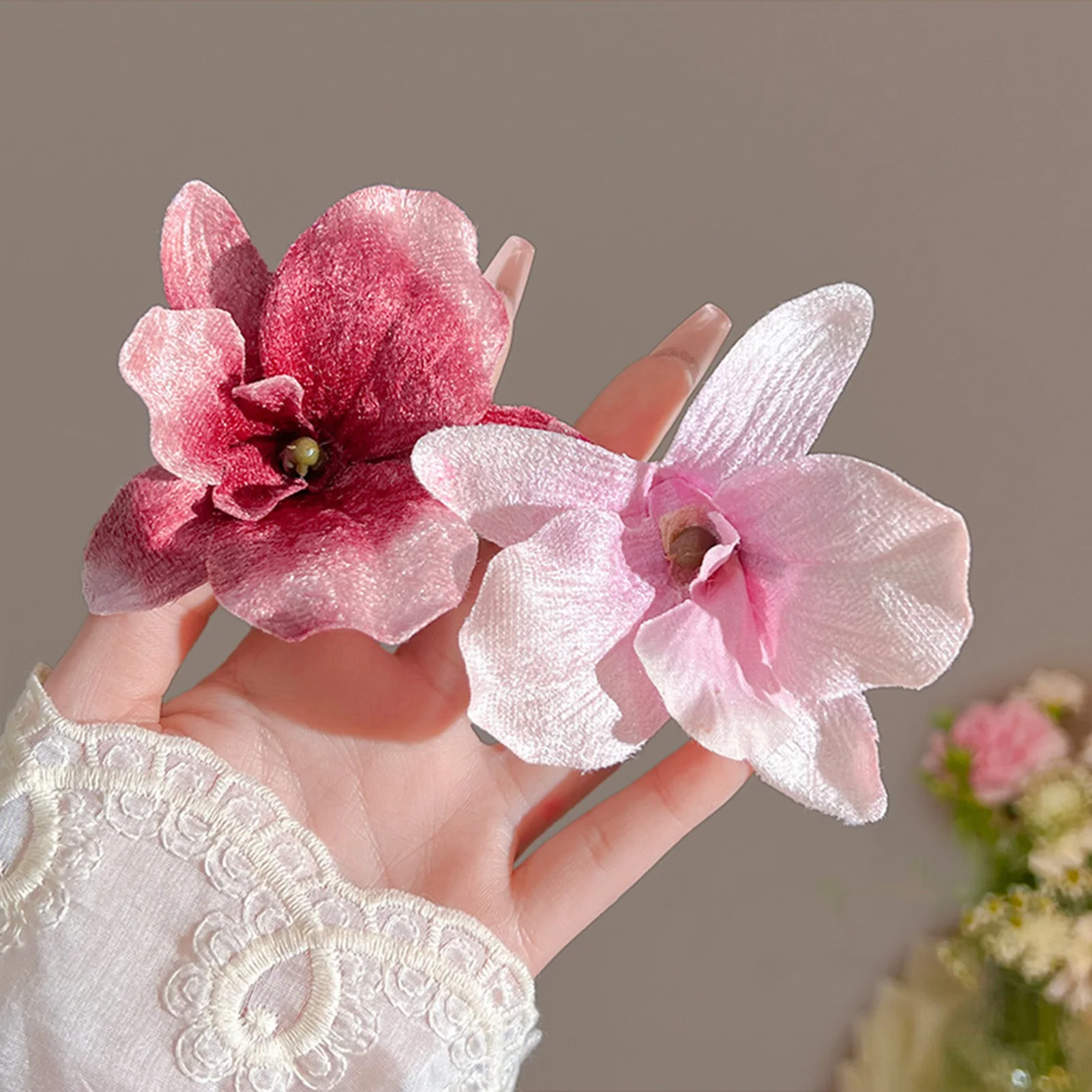 

Korean Sweet Phalaenopsis Flower Hairpin New Fashion Bohemia Creative Design Cloth Floral Pearl Hair Clip Female Headdress