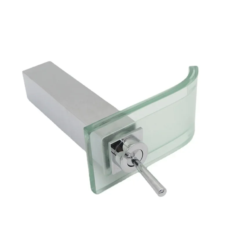 

Glass brass waterfall basin hot and cold faucet, sitting single hole table basin, bathroom washbasin mixed faucet