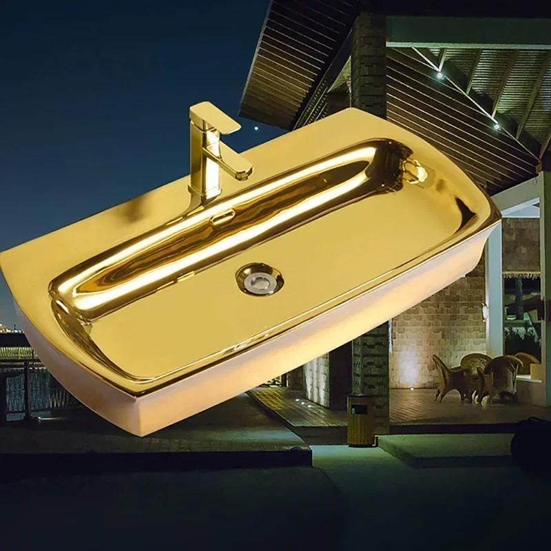 Luxus Gold Badezimmer Waschbecken Große Plattform Waschbecken Keramik Badezimmer Waschbecken Moderne Küche Waschbecken Hand Waschbecken Z