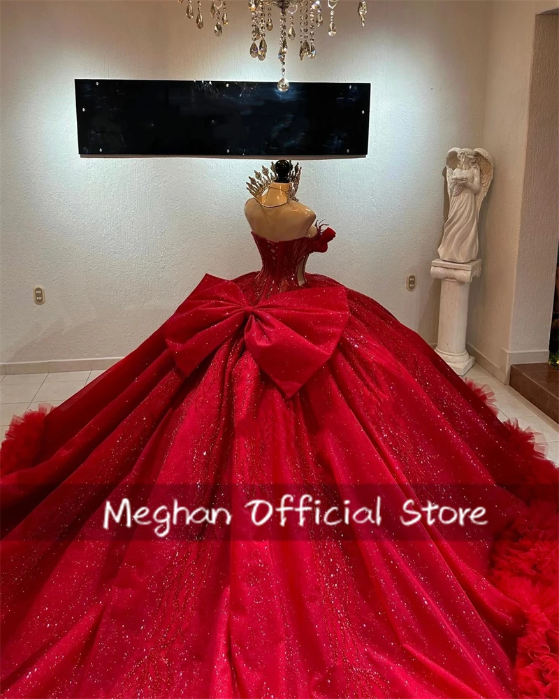 Vermelho querida arco quinceanera vestidos de baile grânulo applique 2024 aniversário vestido luxo plissado vestido formal doce 16 personalizado