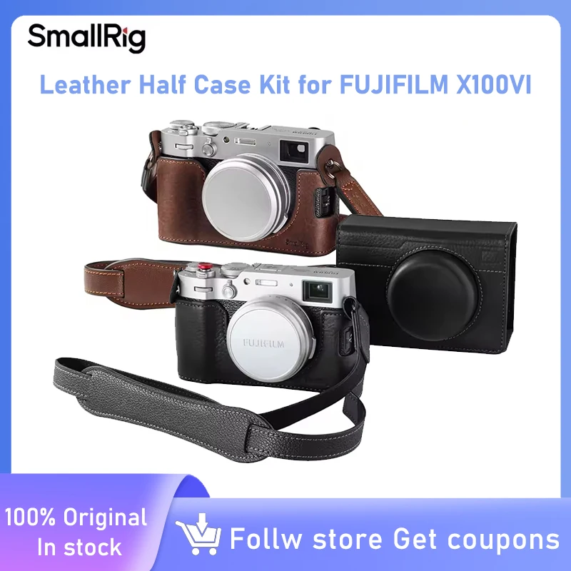 Kit de meia capa de couro SmallRig para câmera FUJIFILM X100VI com alça de ombro, botão de liberação do obturador de sapata -4558/5622