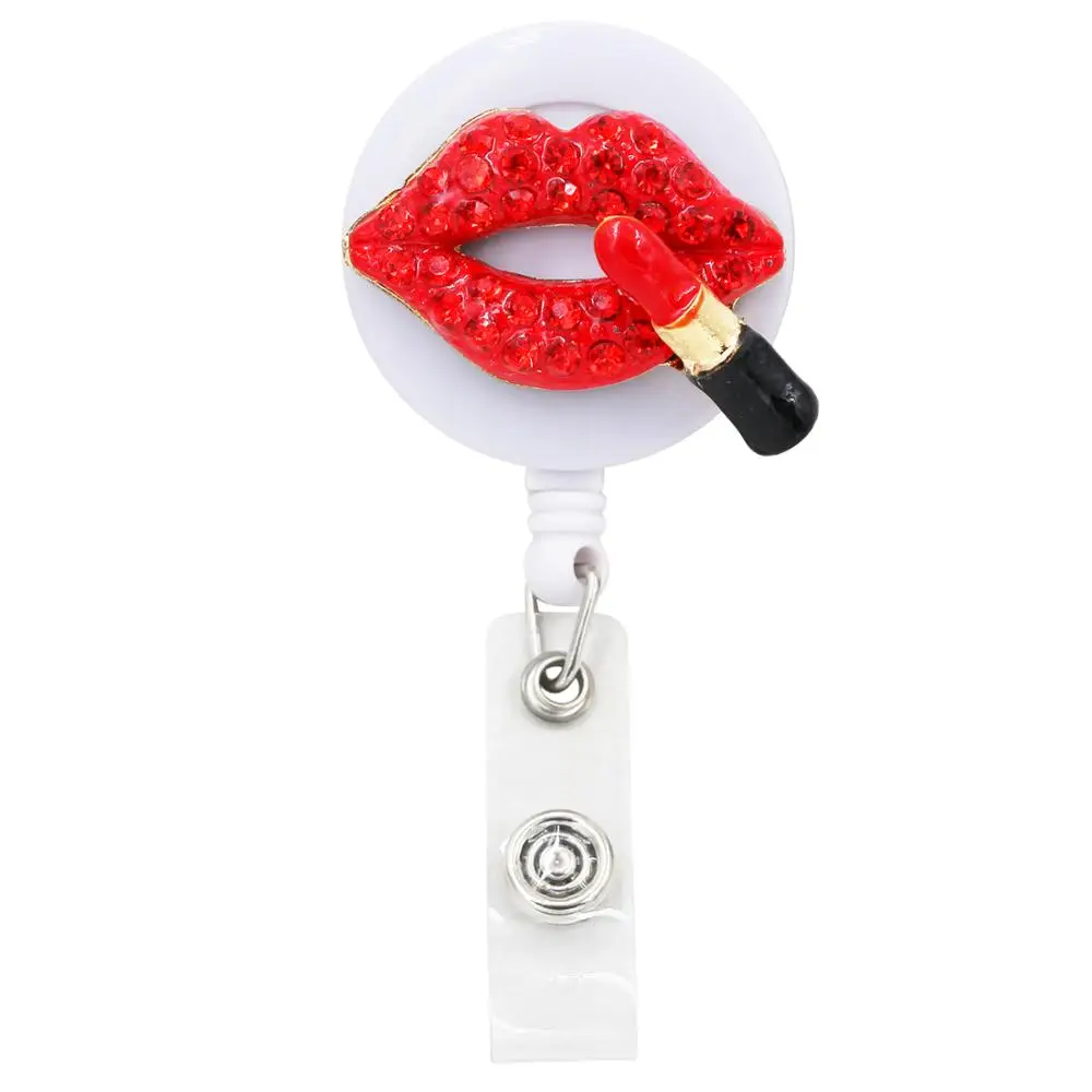 idclip 1PC Pink Kiss Retractable Badge Holder with Alligator Clip Retractable Cord ID Badge Reel Rose Bow