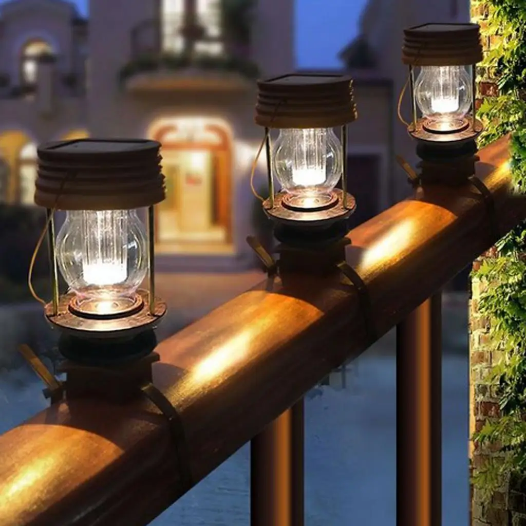Outdoor Solar Garden Lamp LED Iron Waterproof Fence and Handrail Light Vintage Emergency Illumination for Parties