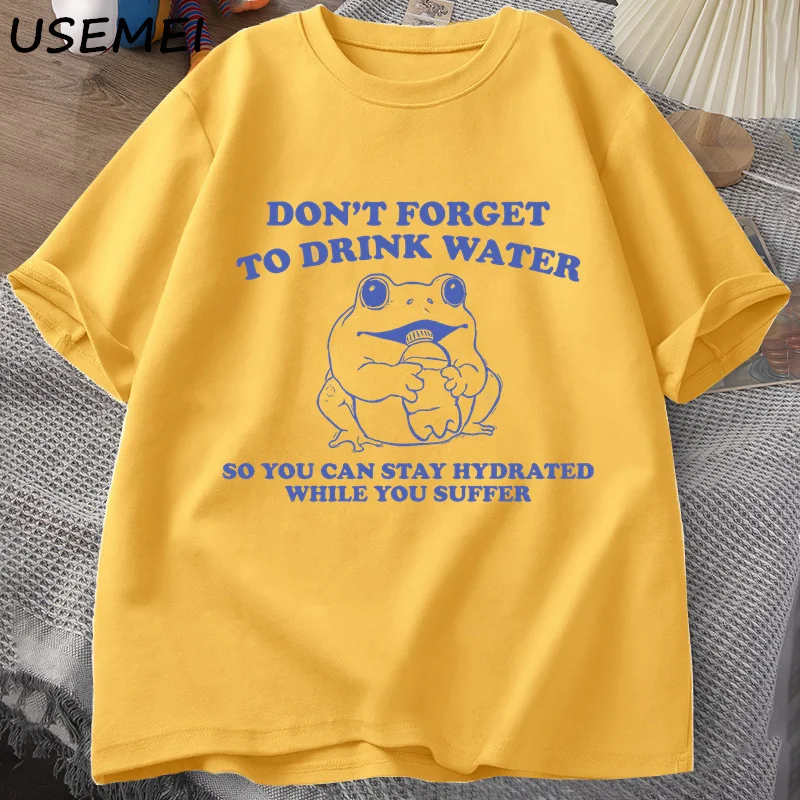 Blijf Gehydrateerd Terwijl Je Last Hebt Van T-Shirt Vintage Stijl Grappige Kikker Grafische T-Shirt Zomer Katoenen T-Shirts Met Korte Mouwen Oversized T-Shirts