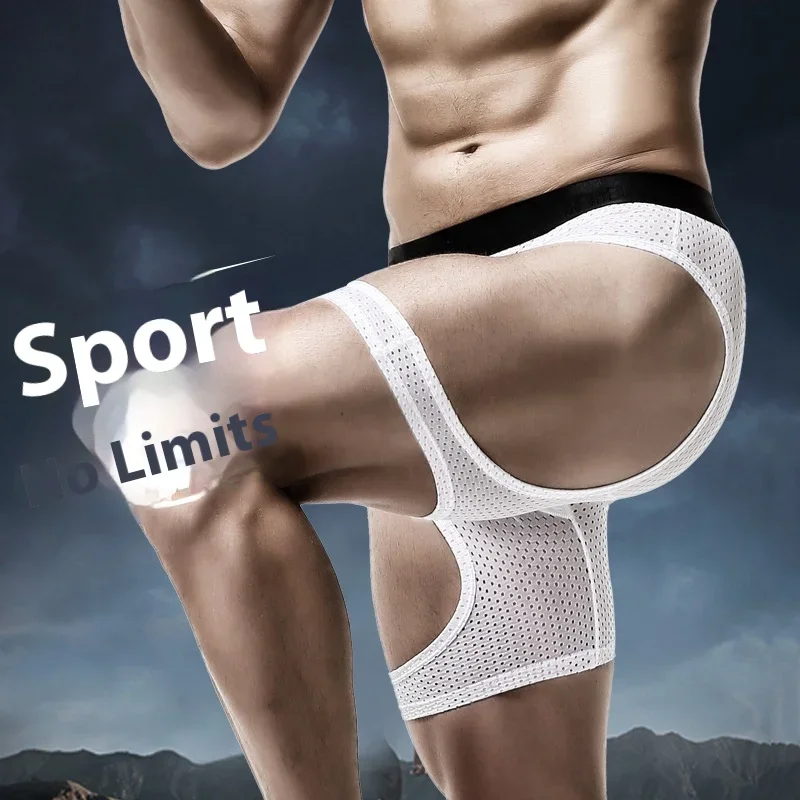 Men's Ice Silk Boxer Briefs, Lengthened Anti-Chafing Sports Quick Dry Crotch Protection Underpants for Fitness Training Running