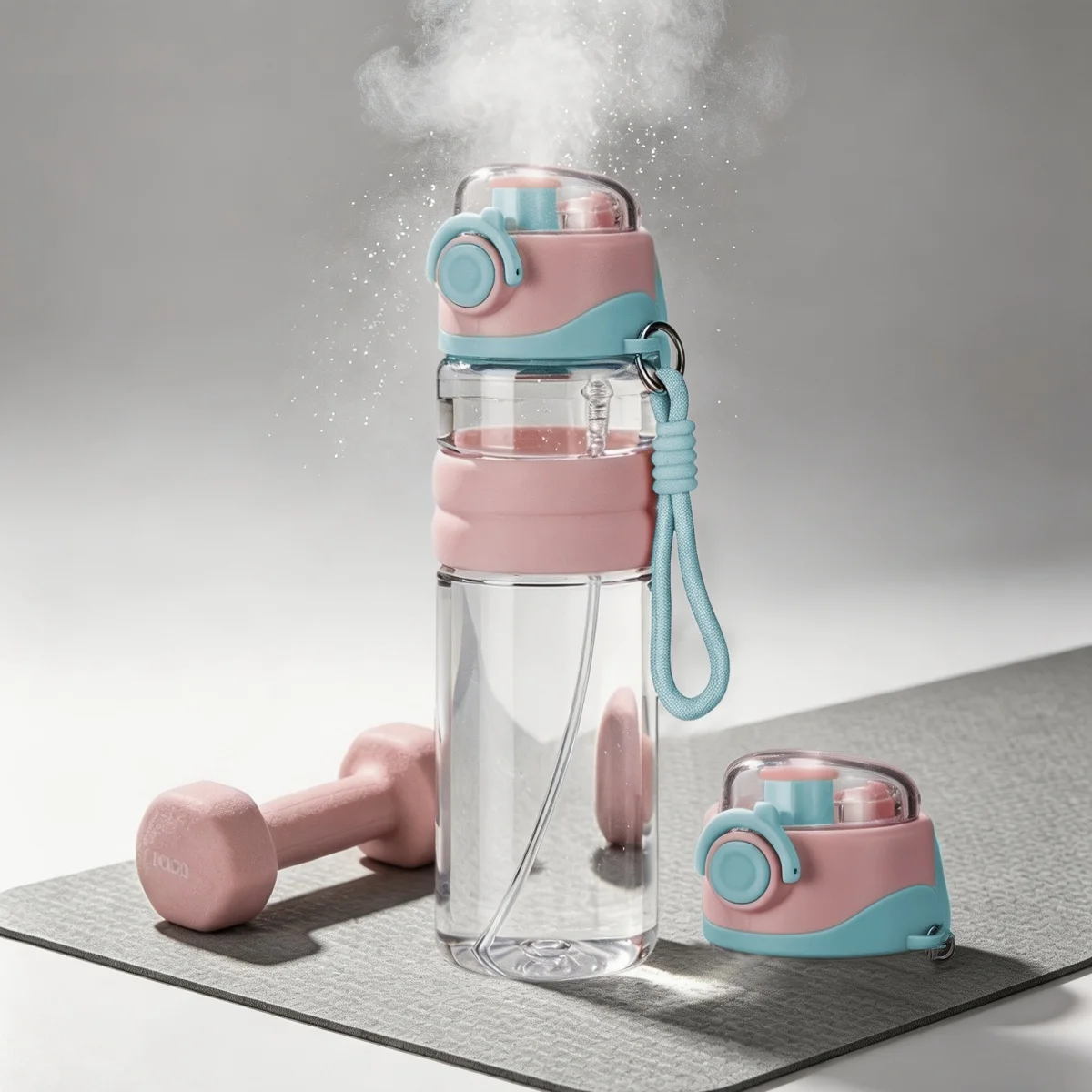 800ML Spray Sports Water Bottle Safety Lock Direct Drink Leakproof Portable With Carry Strap For Fitness Camping Birthday Gift