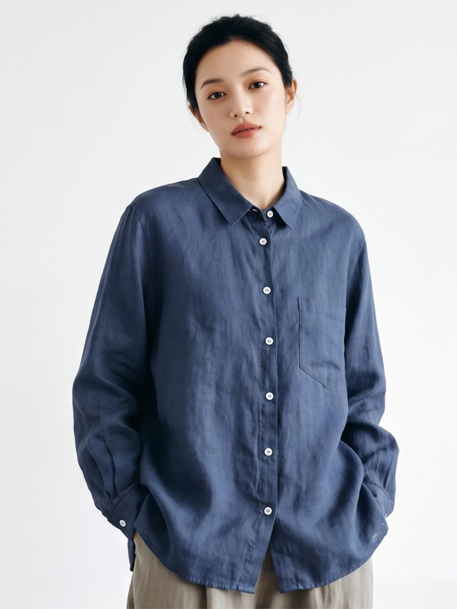 Pure Linen Long Sleeve Casual Shirt Women's Loose Fit Commute Style Spring New Arrival Breathable Comfortable  Collar