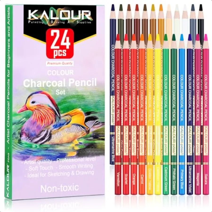 

24 Premium Colored Charcoal Pencils Drawing Set Quality Pastel Chalk Pencils Skin Tone Colored for Coloring Sketching Drawing L