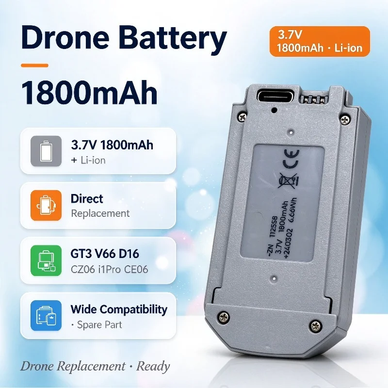 3.7V 1800mAh Li-ion Battery Replacement for GT3 V66 D16 CZ06 i1Pro CE06 RC Drone Quadcopter
