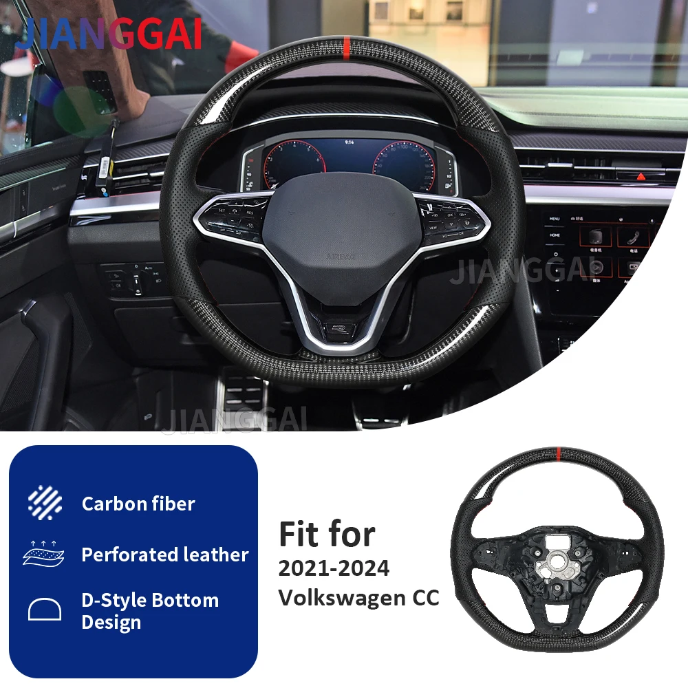 

Carbon Fiber Steering Wheel For Volkswagen VW CC 2021-2024 LED Customized Racing Wheel Perforated Leather Steering Wheel