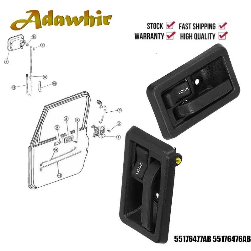 Inside Door Handles Interior Left & Right 55176477AB 55176476AB for 1987-2004 Jeep Wrangler YJ TJ