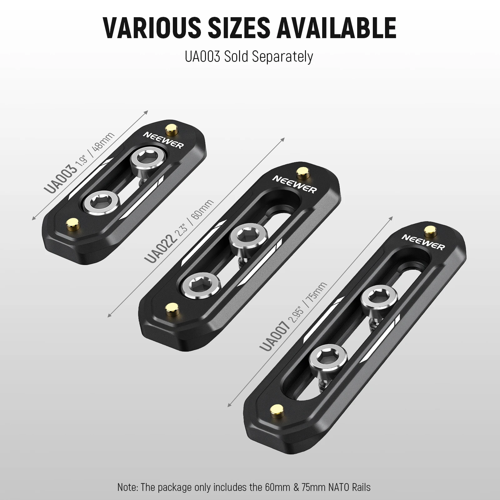 Neewer-ミニnatoレールセット、2パック、2.4 "、60mm、3" 、75mm、qr natoレール、安全ピン付き、natoクランプ用1/4 "ネジ、トップハンドルサイド