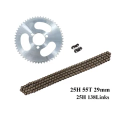 25H 체인 키트 후면 스프로킷 플레이트 55T 치아 29mm 138L 체인 2 스트로크 미니 ATV 47cc 49cc 포켓 바이크 쿼드 4 휠러 스쿠터