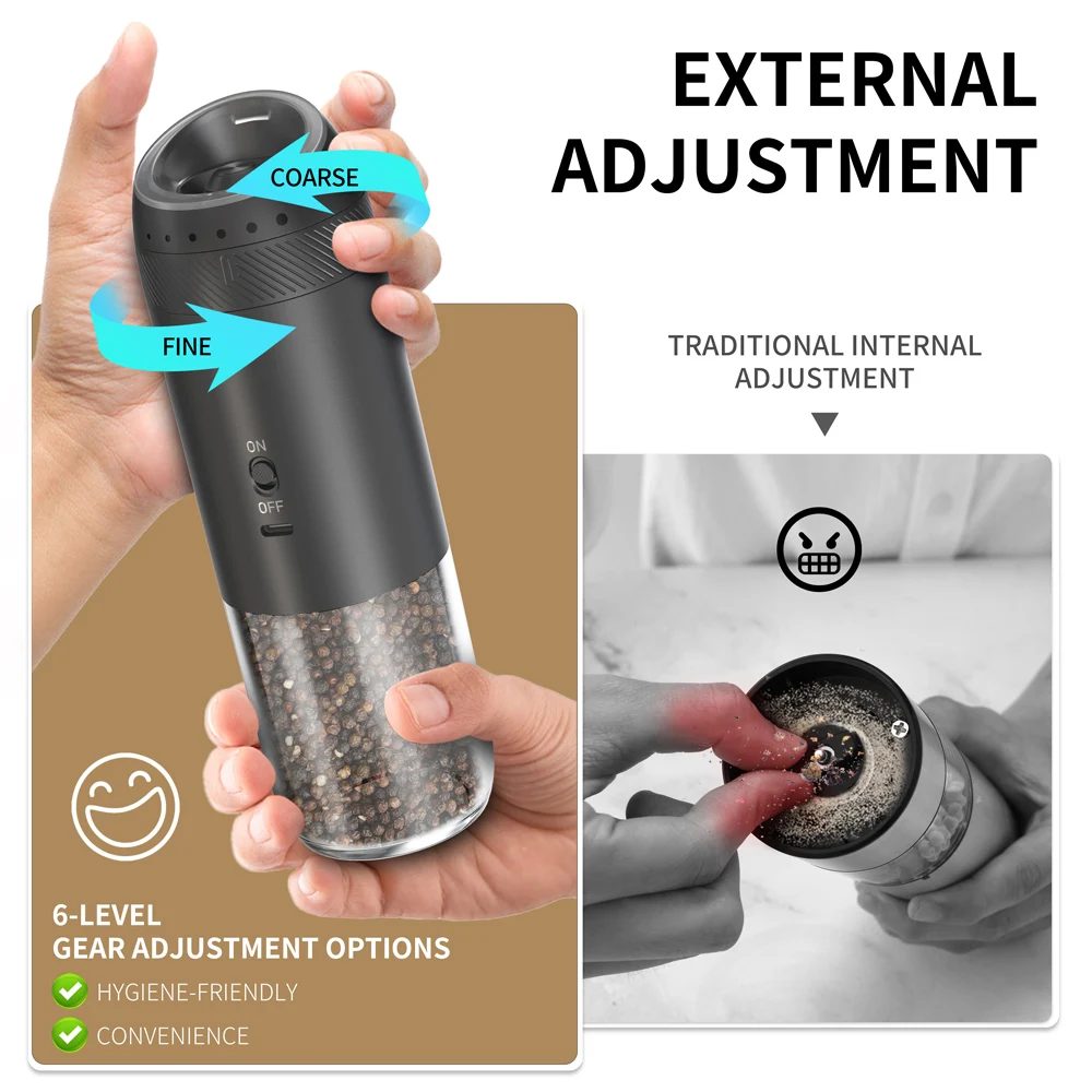 1/2PCS Electric Salt And Pepper Grinder with LED Light Gravity Sensing Adjustable Spice Mills Cordless Automatic Kitchen Gadget image 5