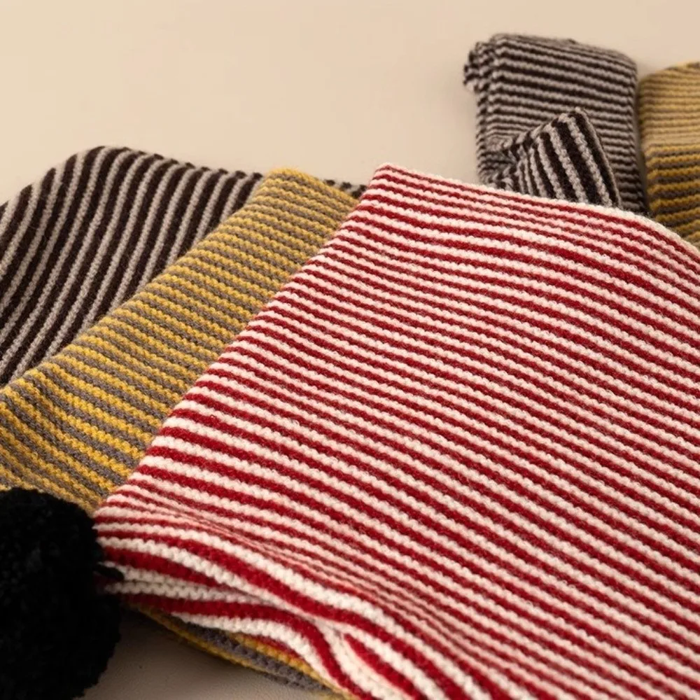 Soft Thick Children Hooded Scarf Caps Ear Protection keep Warm Stripe Hat Stripe Hooded Scarf Caps Winter