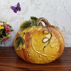 Statua di zucca di Halloween in ceramica, decorazioni per la casa, decorazione della stanza, ornamento del soggiorno, statuette di porcellana