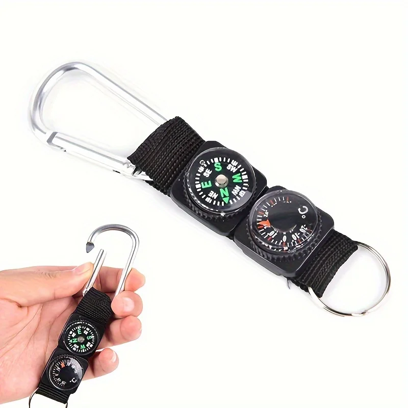 2PCS Black Key Chain Compass Thermometer Metal Camping Outdoor Gadgets Hiking Survival To Multifunctional Mountaineering Sports