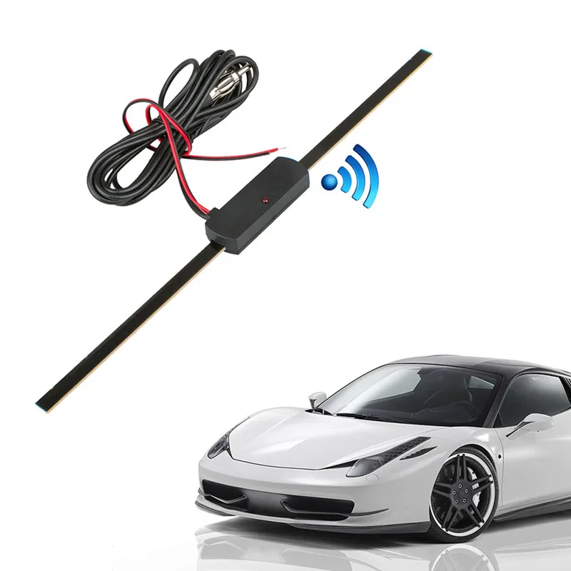 Antena de Radio electrónica para coche, amplificador de señal de antena de Radio AM FM para parabrisas de coche, amplificador de Antena Universal de 12V, 1 Uds.