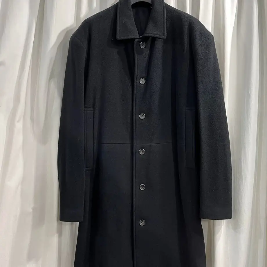 

TOP-YAMAMOTO ® Minimalist business style Men's black wool stand-up collar mid-length trench coat