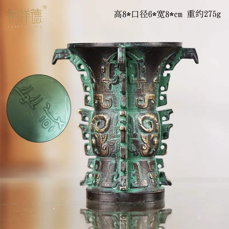 

He Zun Bronze Ornament Craft Collection Display Stand Antique Living Room Decoration Gift Factory Direct Sale