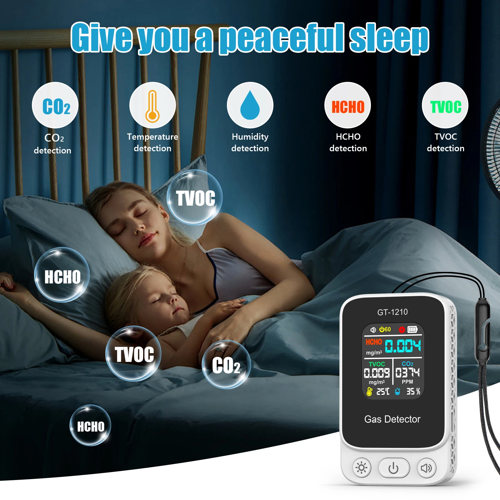 Air Quality Monitor Long Battery for Life Mini Gas Detector CO2 Meter Air Quality Sensor for Home Office Industrial Use