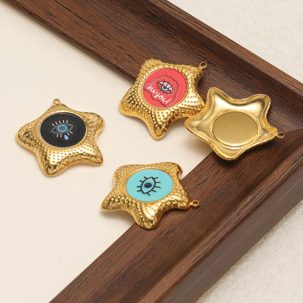 4 Stück Edelstahl-Emaille-Sternanhänger mit Augen für DIY-Schmuckzubehör, Armbandzubehör, Damen-Halsketten- und Ohrringherstellung – Detail 5