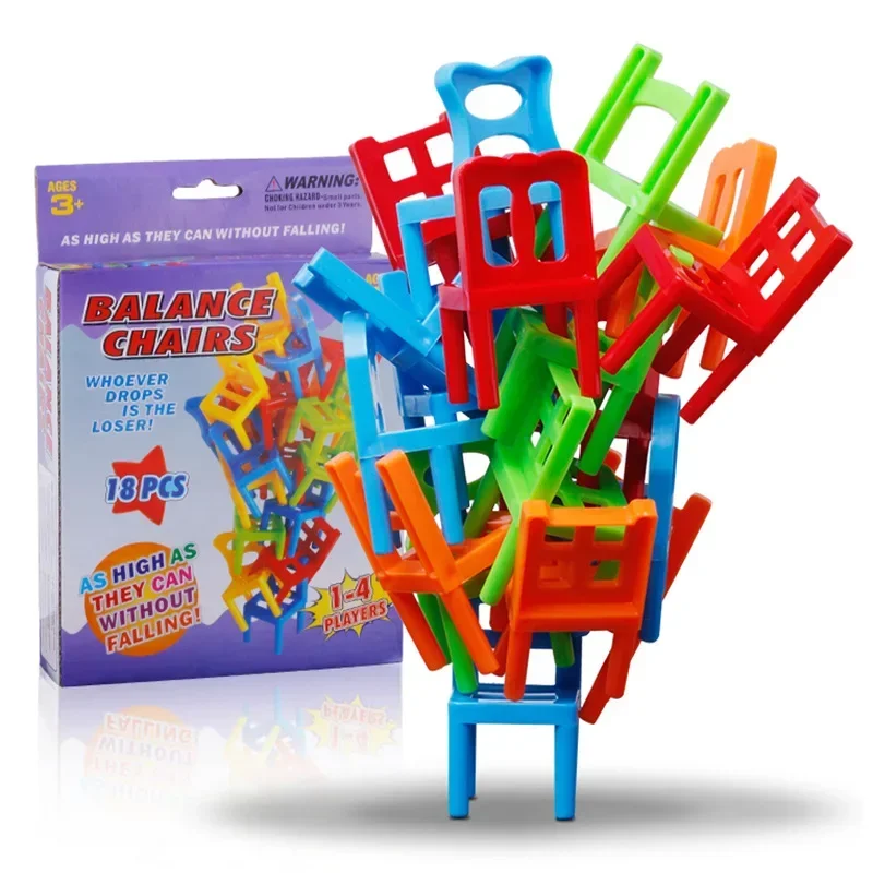 16pcs Mini Chair Balance Blocks Toys Plastic Assembly Blocks Stacking Chairs Kids Educational Family Game Balancing Training Toy