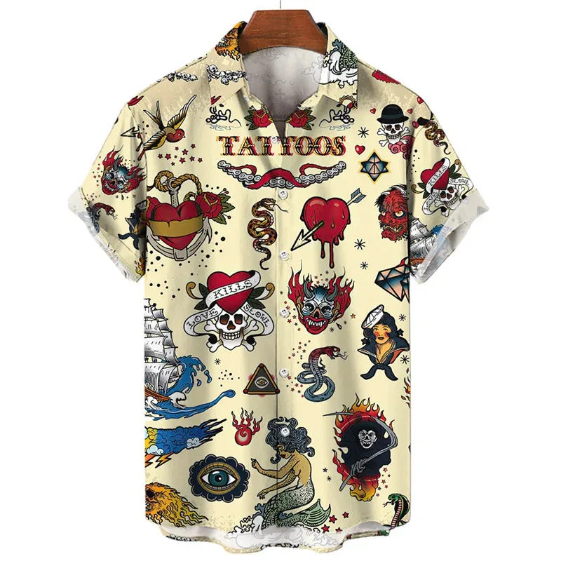 

Men's Summer Floral Oversized Hawaiian Short Sleeve Shirt Y2k Casual Goth Custom Human Elements Street Style Original Clothin