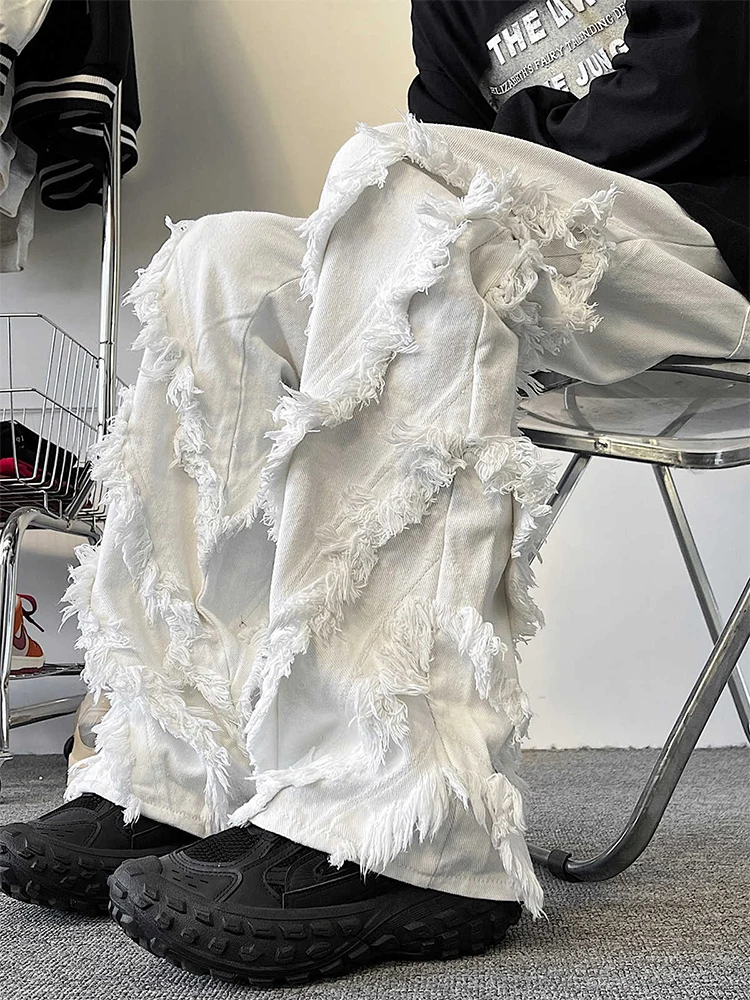 

Women's Flared Denim Pants High Waist Harajuku Tassel Long Trousers Jean Bell Bottom Y2k Japanese Streetwear Grunge Dark Academ